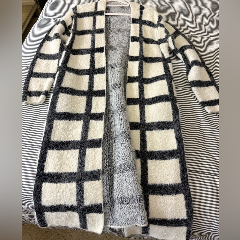 Plaid Open-Front Sweater Cardigan